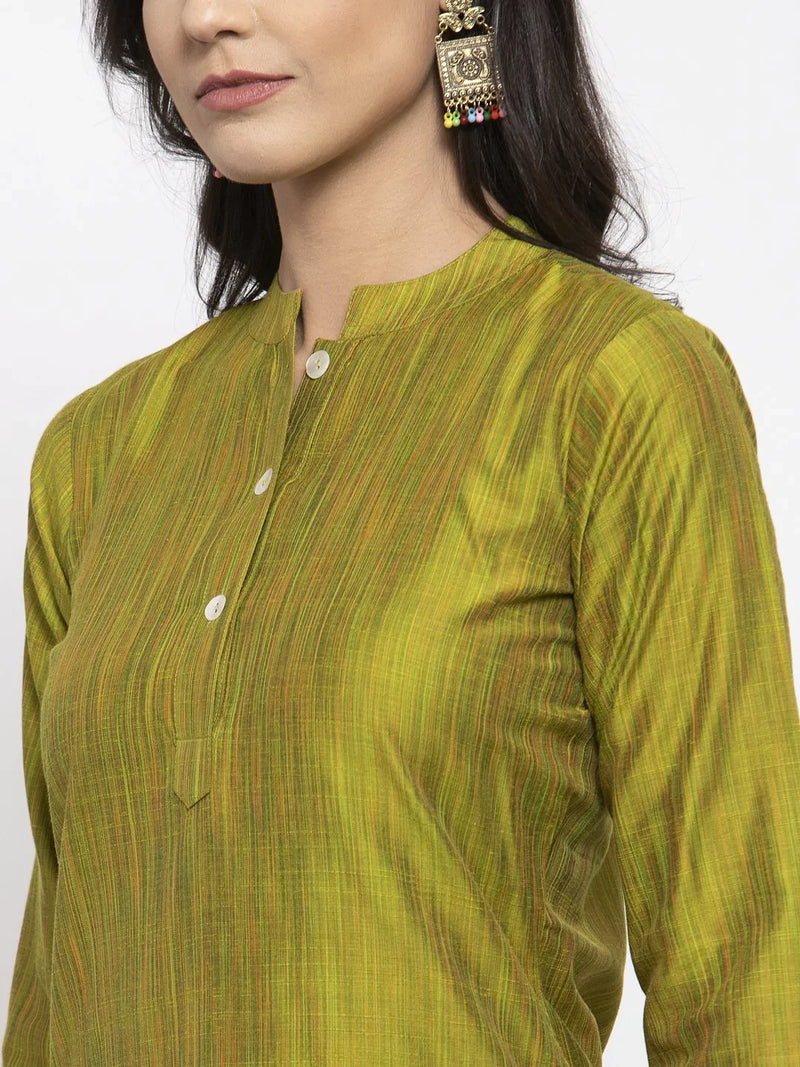 Jompers Women Green Self-Striped Kurta with Trousers ( JOKS 1310 Green )