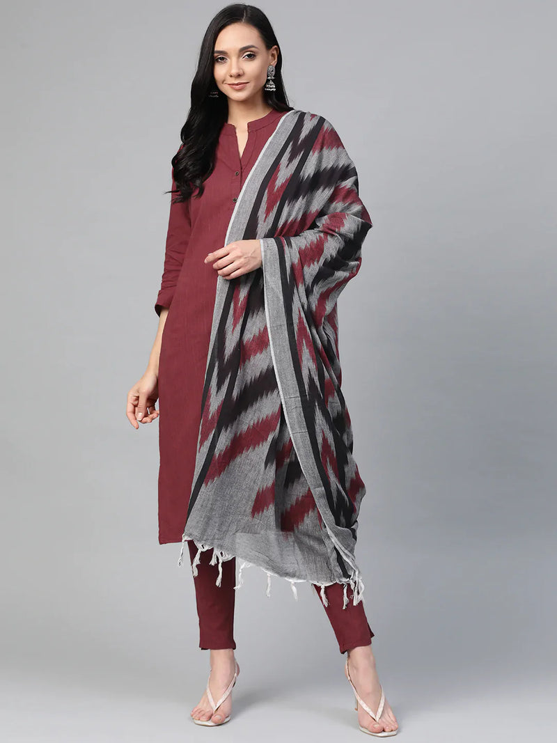 Jompers Women Maroon & Grey Solid Kurta with Trousers & Dupatta ( JOKS D17Grey 1362 Maroon )