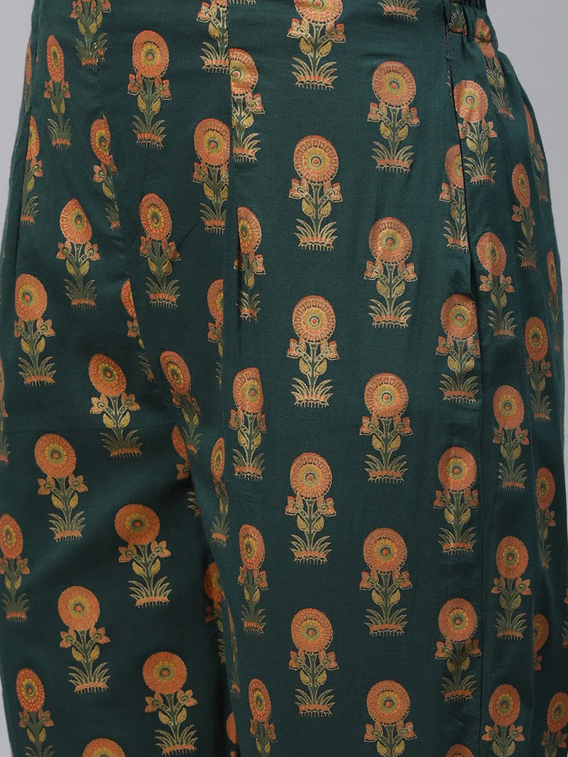 Women Green Ethnic Motifs Printed Pure Cotton Kurta with Trousers & Dupatta ( JOKS D22G 1400 Green )