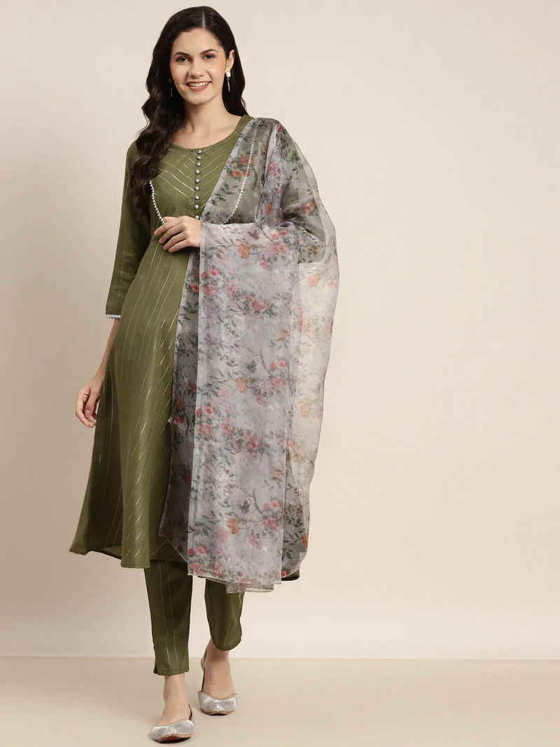 Gotta Patti Kurta with Trousers & With Dupatta ( JOKS D34W 1466 Green )