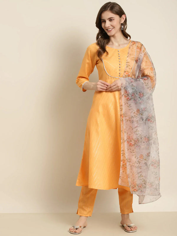 Gotta Patti Kurta with Trousers & With Dupatta ( JOKS D34W 1466 Orange )