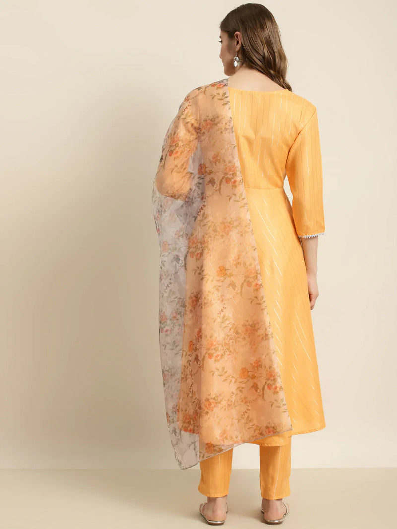 Gotta Patti Kurta with Trousers & With Dupatta ( JOKS D34W 1466 Orange )