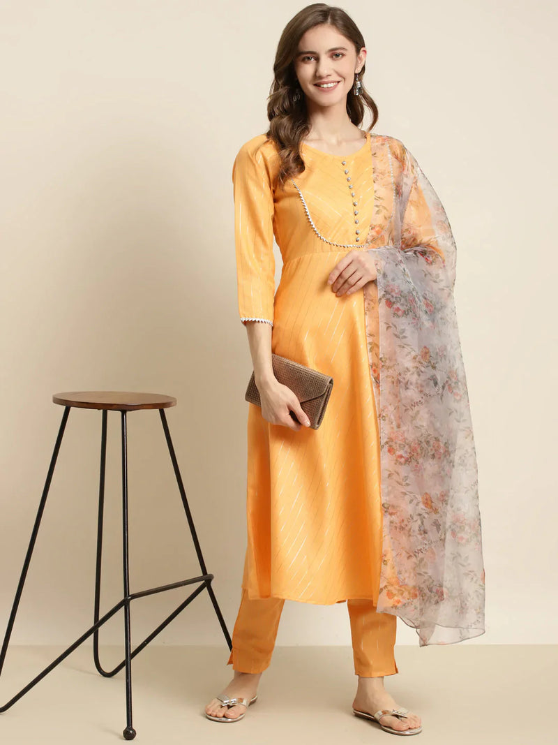 Gotta Patti Kurta with Trousers & With Dupatta ( JOKS D34W 1466 Orange )