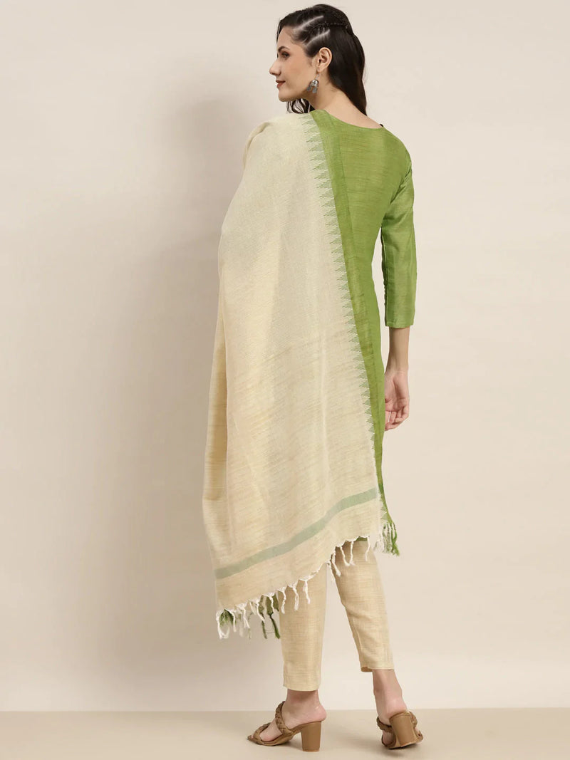 Yoke Design Cotton Silk Kurta with Trousers & Dupatta ( JOKS D35G 1465 Green )