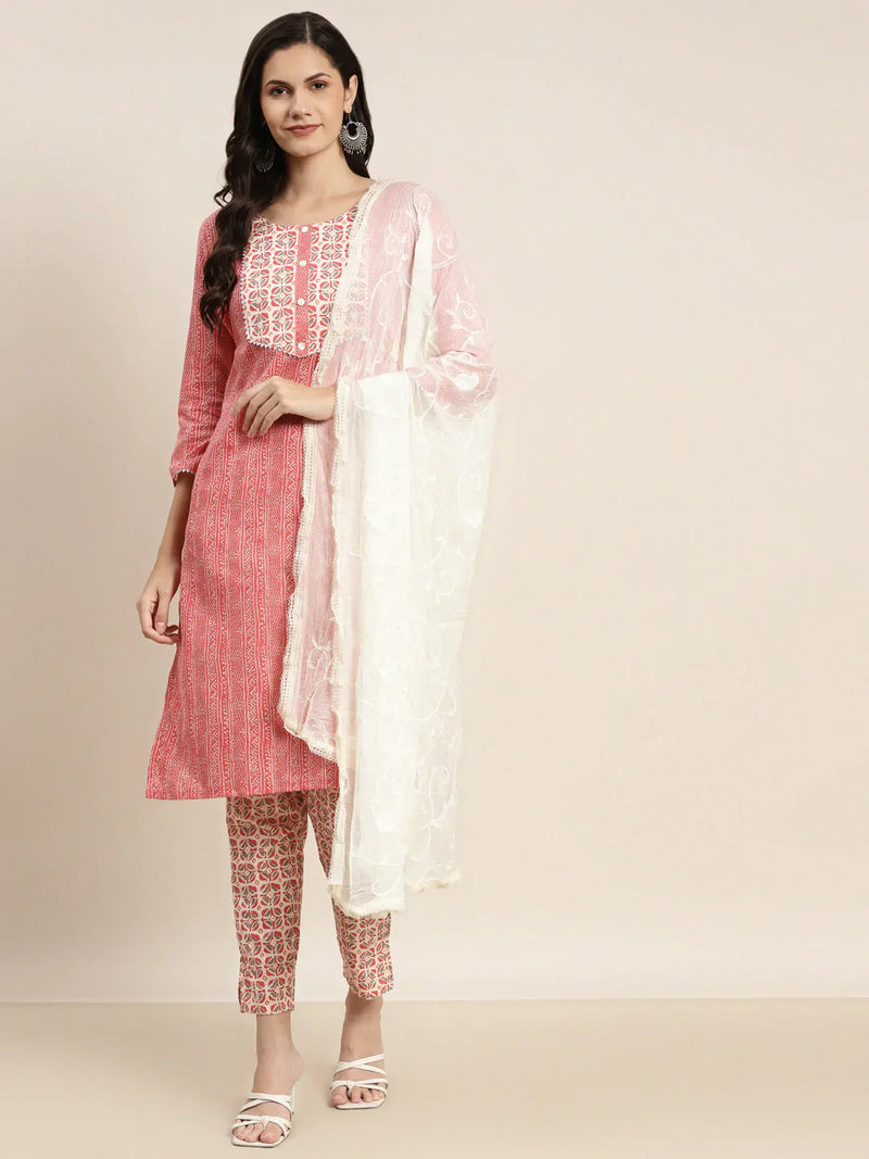 Printed Gotta Patti Kurta with Trousers & Dupatta ( JOKS D36W 1470 Red )