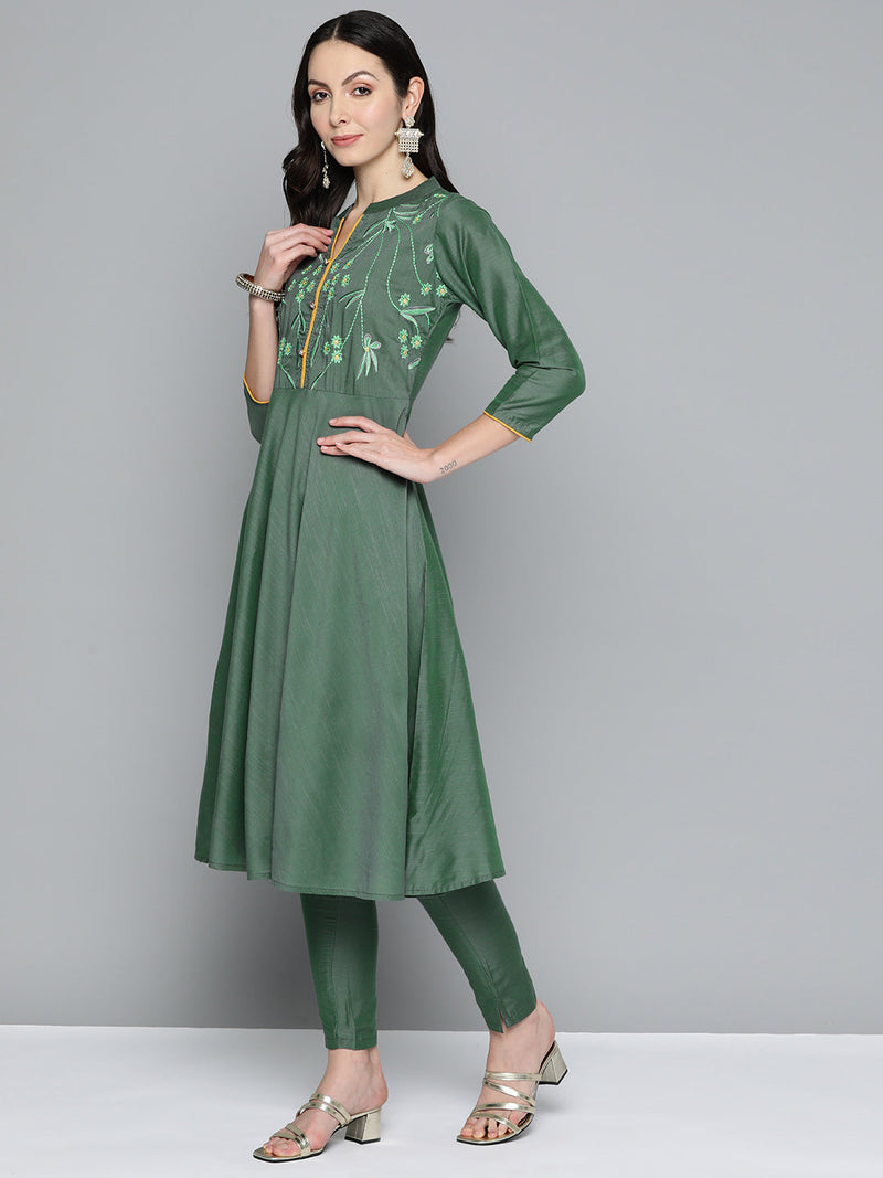 Floral Embroidered Kurta with Trousers & With Dupatta