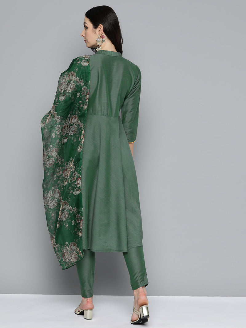 Floral Embroidered Kurta with Trousers & With Dupatta