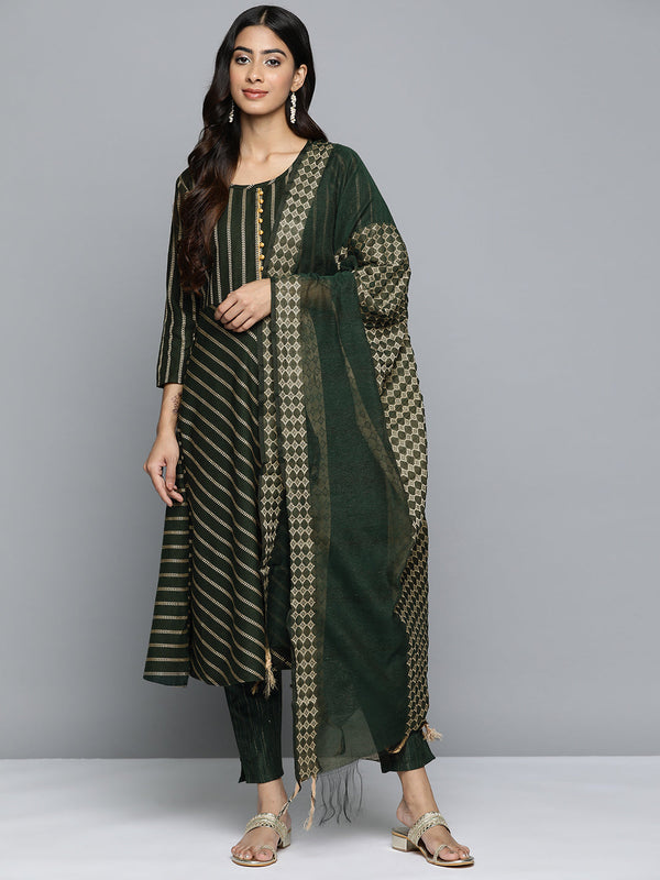 Jompers Women Olive Green Embroidered Regular Kurta with Trousers & With Dupatta ( JOKS D46G 1506 Green )