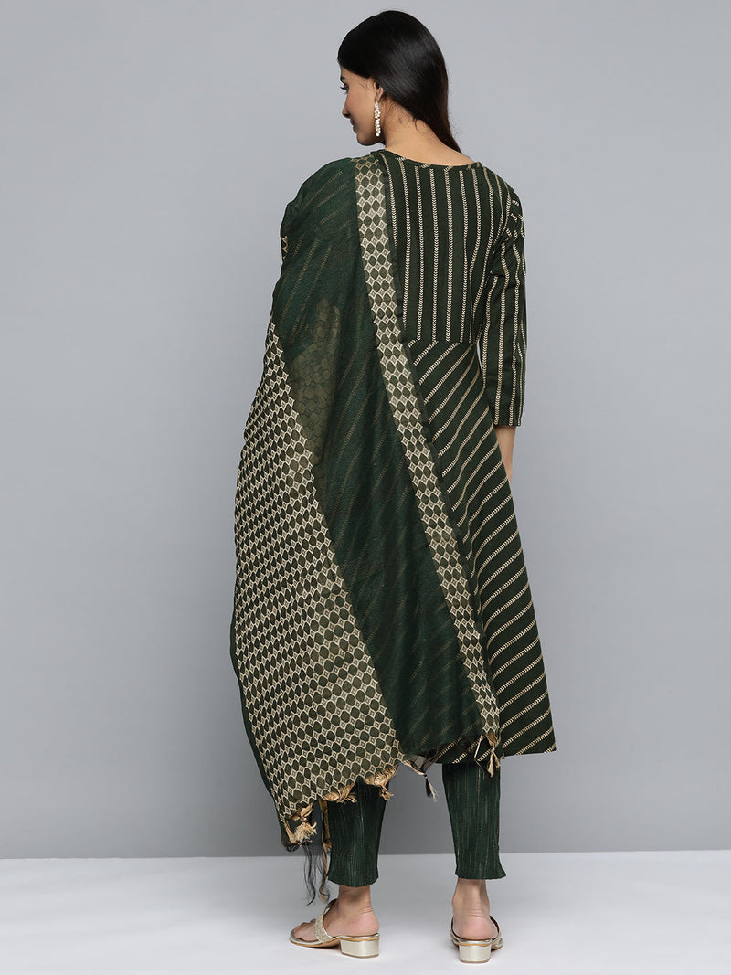 Jompers Women Olive Green Embroidered Regular Kurta with Trousers & With Dupatta ( JOKS D46G 1506 Green )