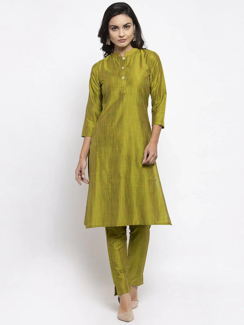 Jompers Women Green Self-Striped Kurta with Trousers & Art Silk Dupatta ( JOKS D4G 1310 Green )