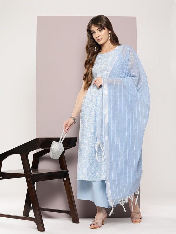 Printed flared kurta pallazos dupatta set