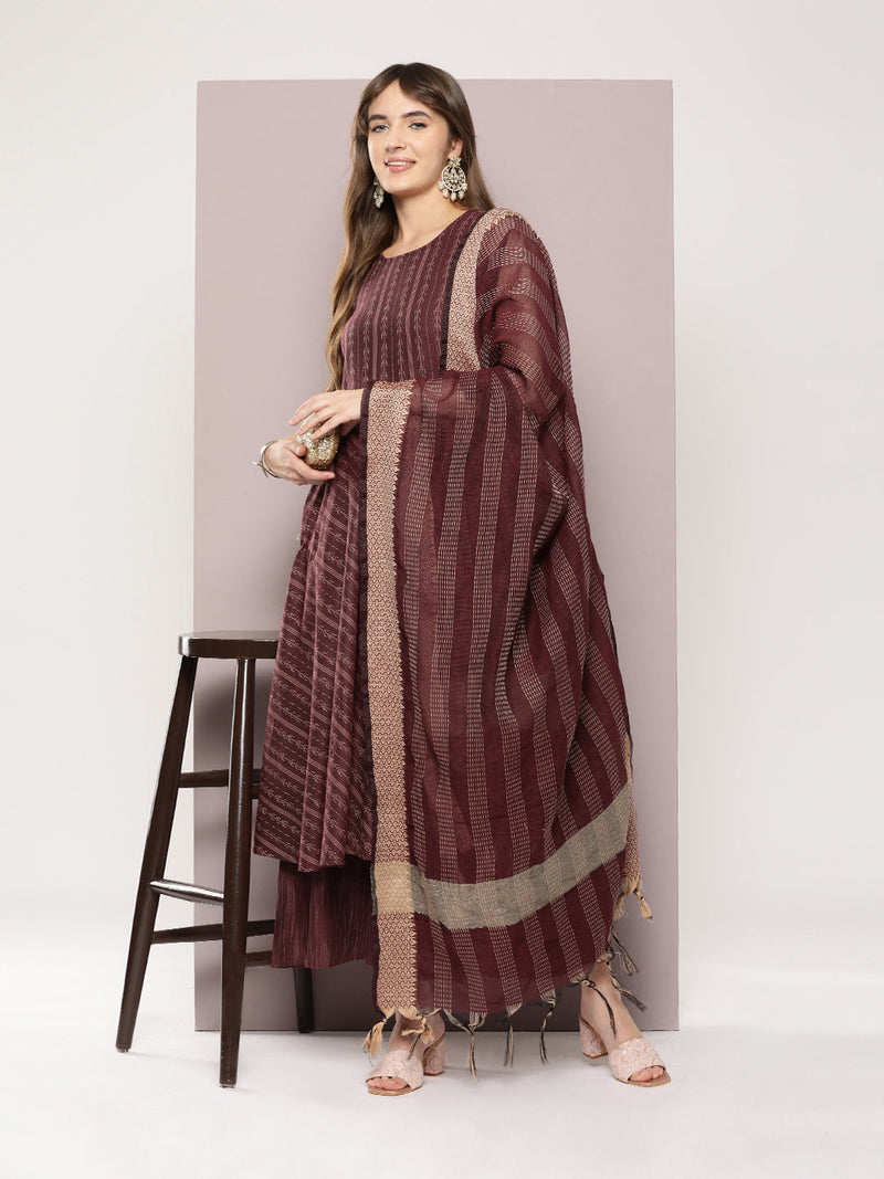 Jacquard flared kurta pallazos dupatta set