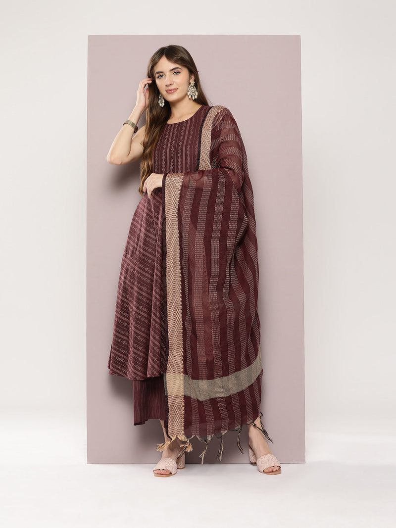 Jacquard flared kurta pallazos dupatta set