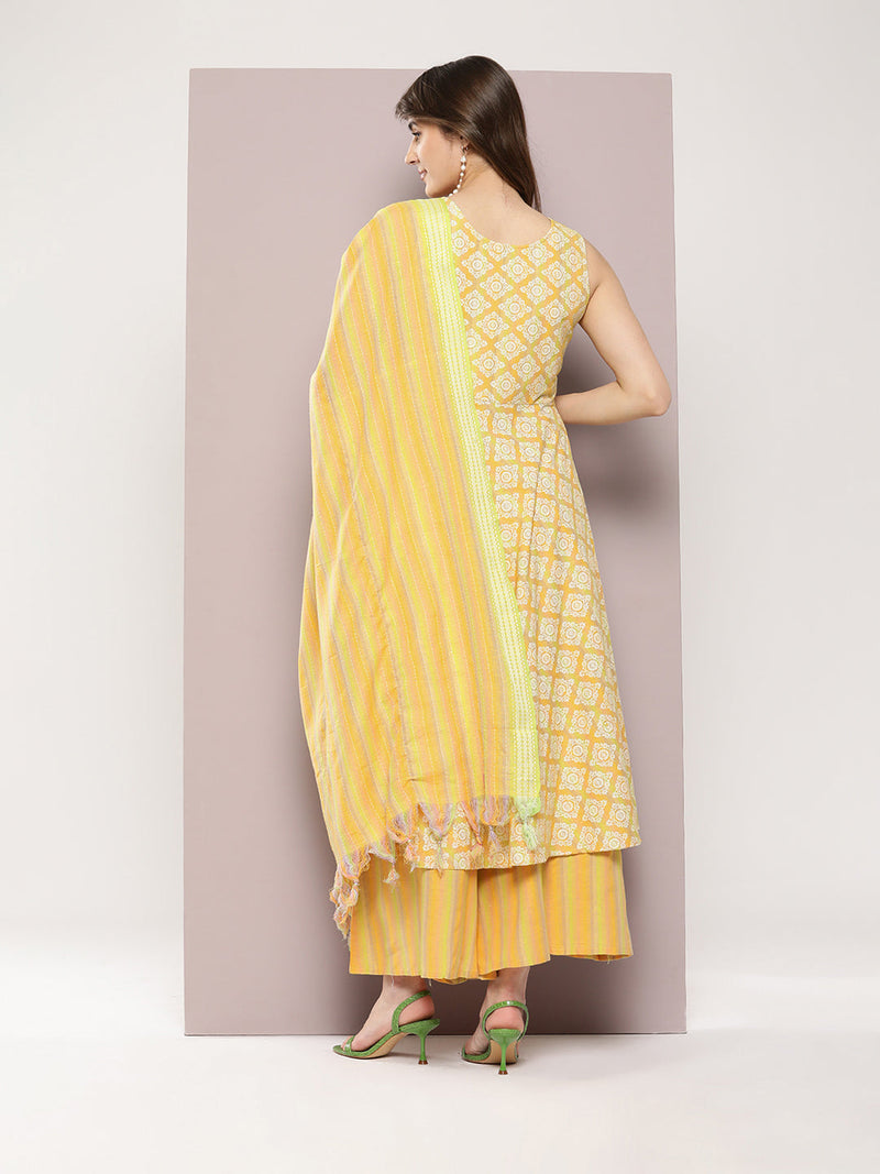 Printed flared kurta pallazos dupatta set