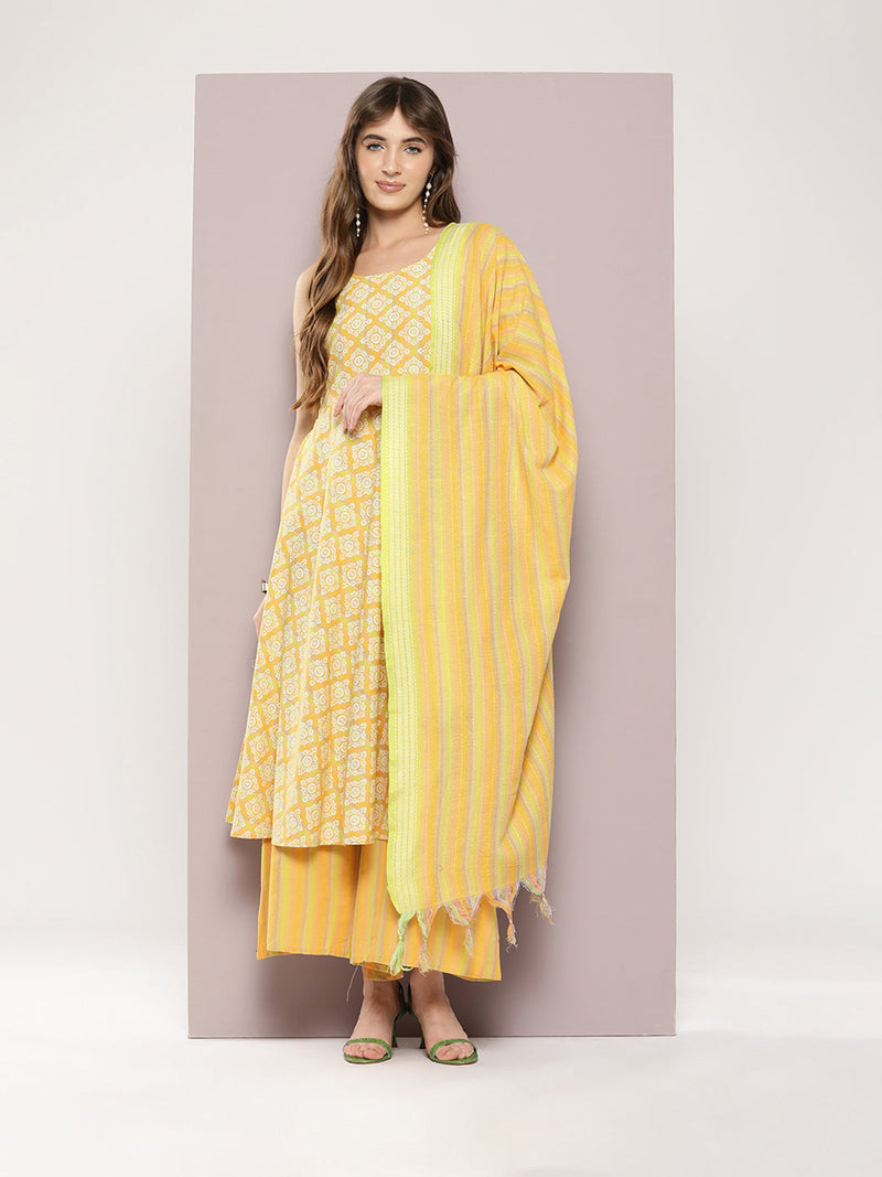 Printed flared kurta pallazos dupatta set