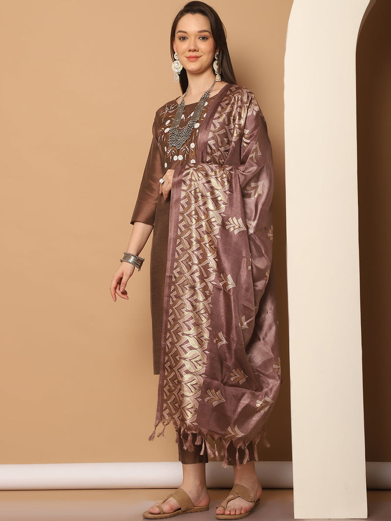 Embroidered Kurta,Printed Dupatta and Trouser Set