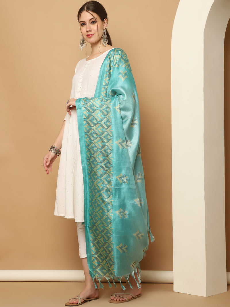 White Sequinned Kurta with Trousers & With Dupatta ( JOKS D60B 1453 White )