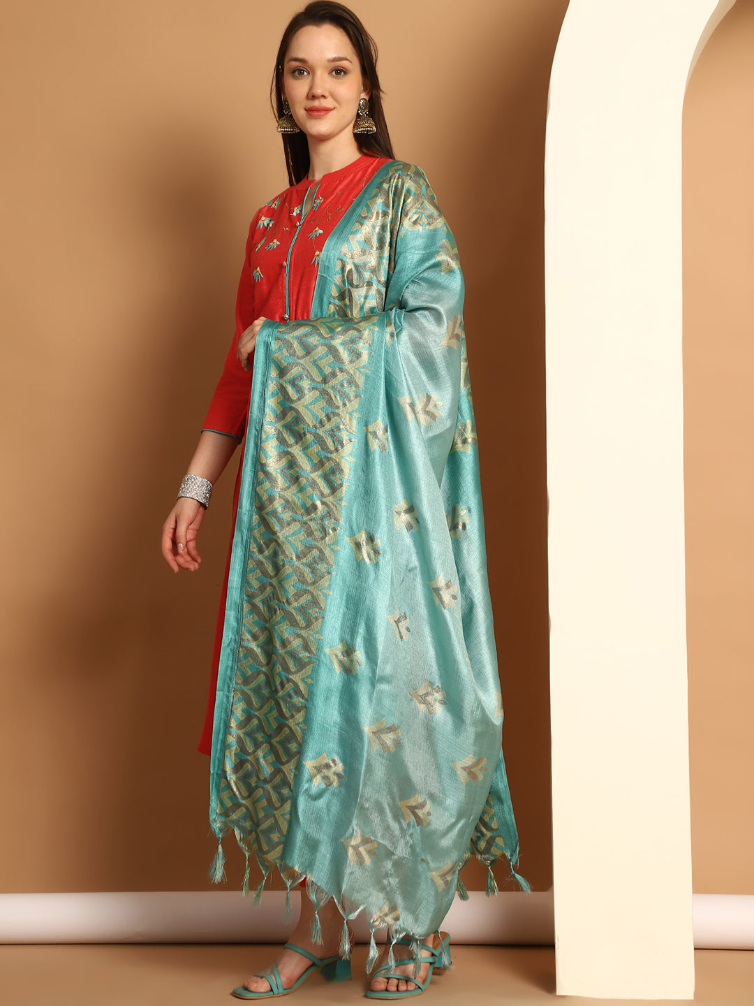 Embroidered Kurta,Printed Dupatta and Trouser Set