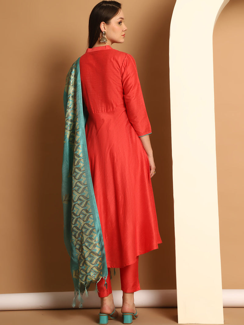 Embroidered Kurta,Printed Dupatta and Trouser Set