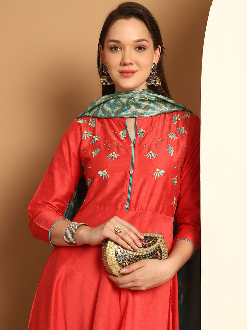 Embroidered Kurta,Printed Dupatta and Trouser Set