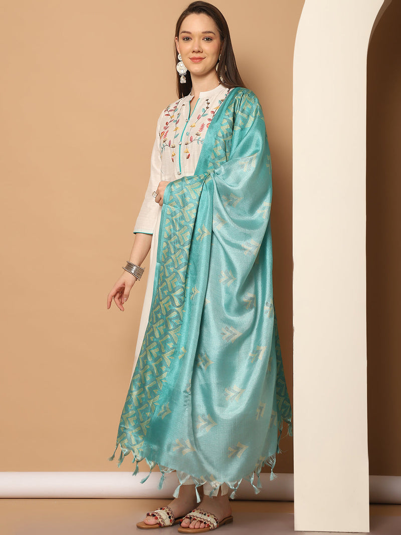 Embroidered Kurta,Printed Dupatta and Trouser Set