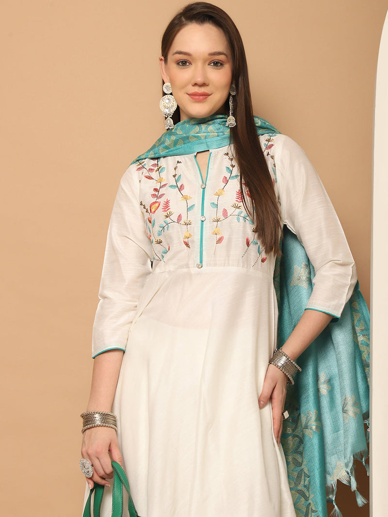 Embroidered Kurta,Printed Dupatta and Trouser Set