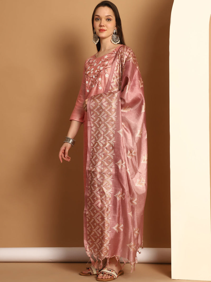 Embroidered Kurta,Printed Dupatta and Trouser Set