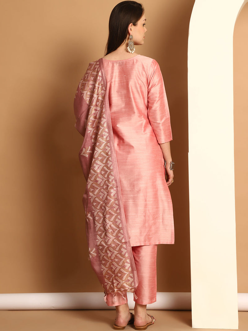 Embroidered Kurta,Printed Dupatta and Trouser Set