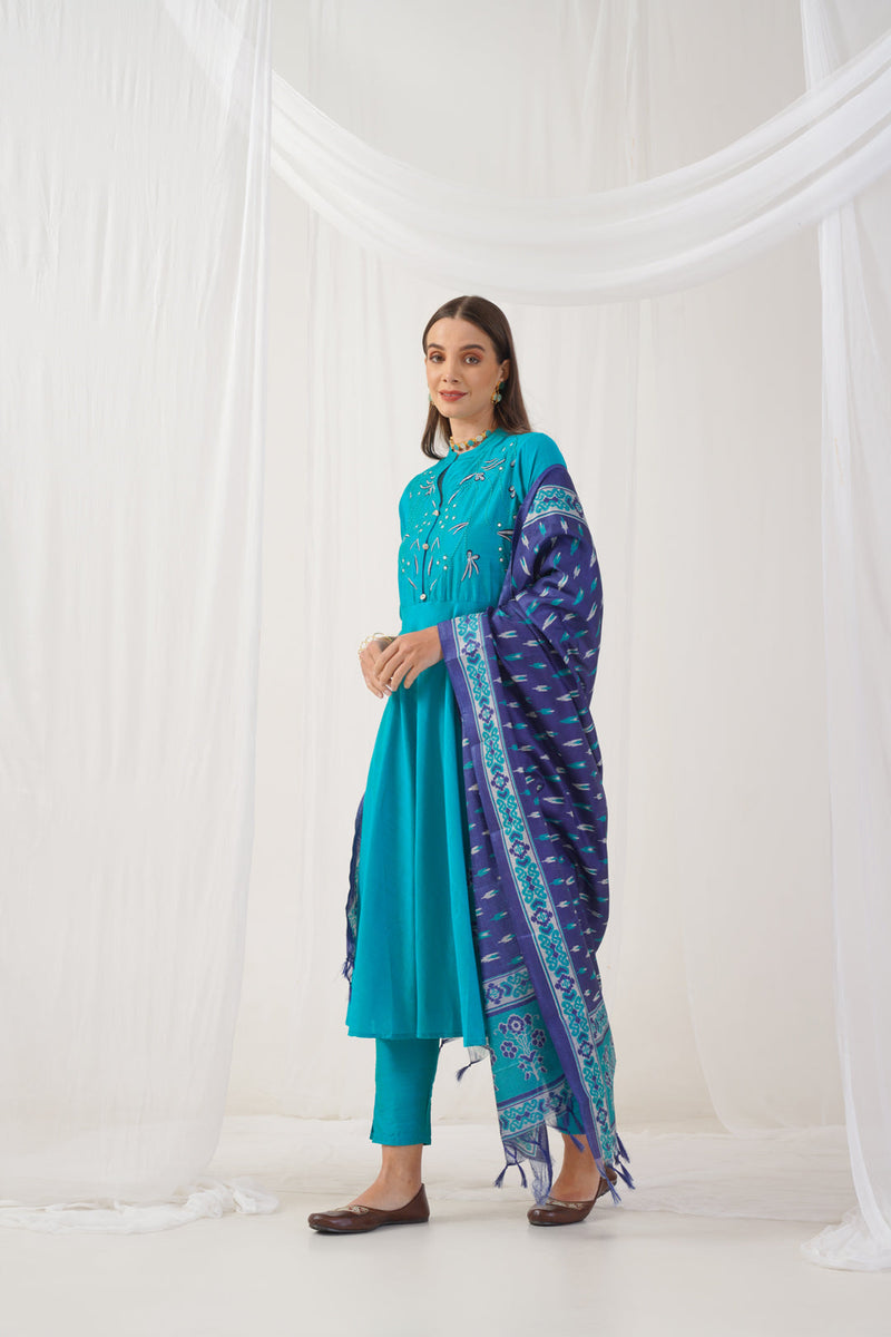 Floral Embroidered Kurta with Trousers & With Dupatta