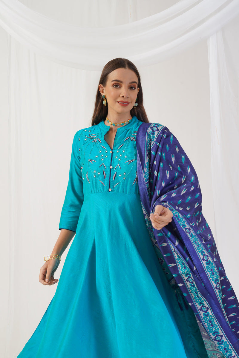 Floral Embroidered Kurta with Trousers & With Dupatta