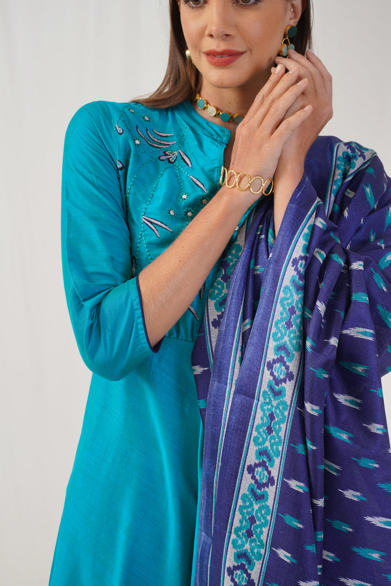 Floral Embroidered Kurta with Trousers & With Dupatta