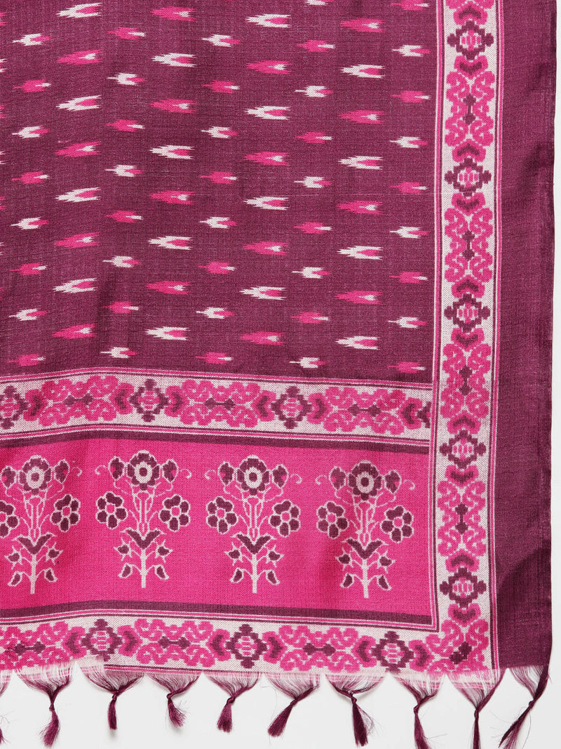 Embroidered Cotton Silk Flared kurta,pant with dupatta set ( JOKS D8P 1517 Pink )