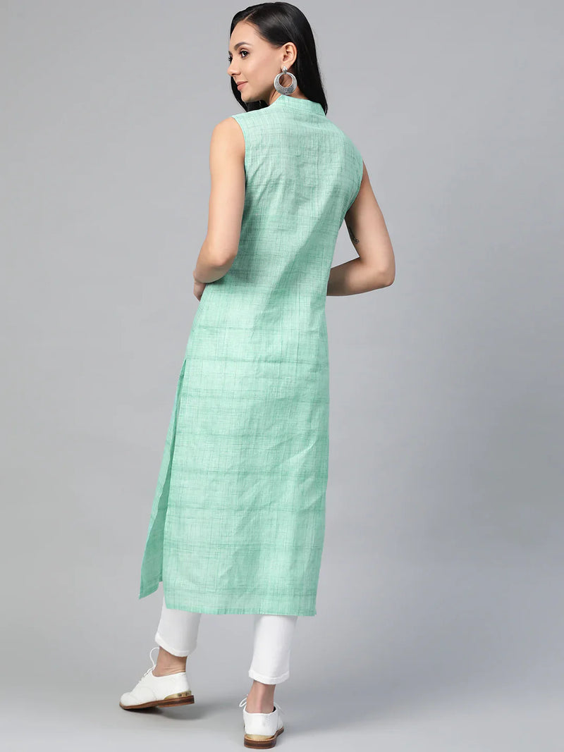 Jompers Women Green Pure Cotton Woven Design Straight Kurta ( JOK 1366 Green )