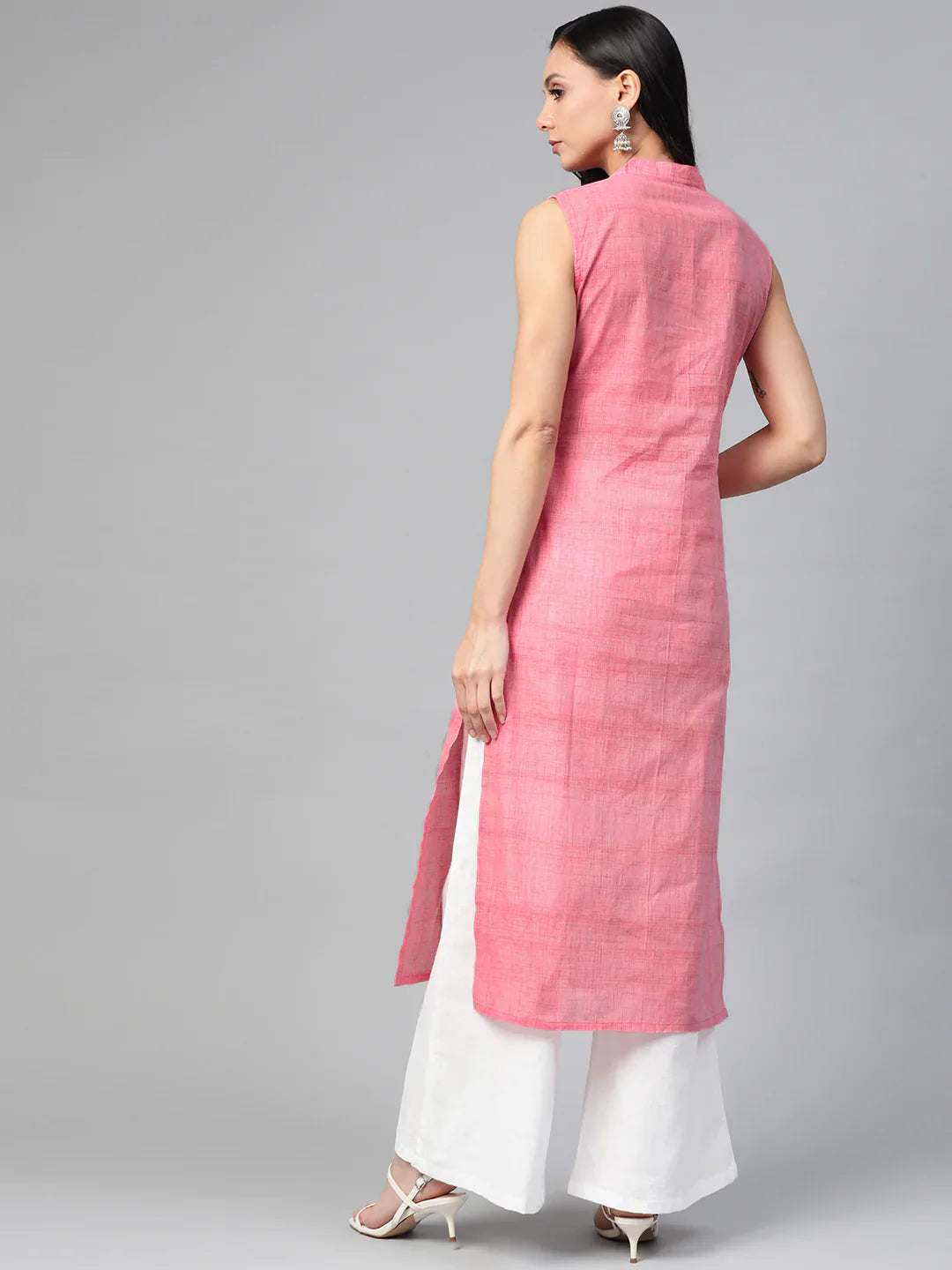 Jompers Women Pink Pure Cotton Woven Design Straight Kurta ( JOK 1366 Pink)