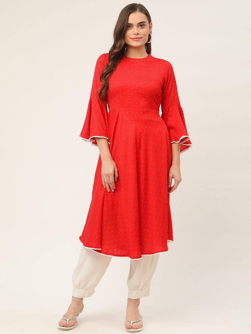 Jompers flared sleeves, pom-pom lace flared kurta