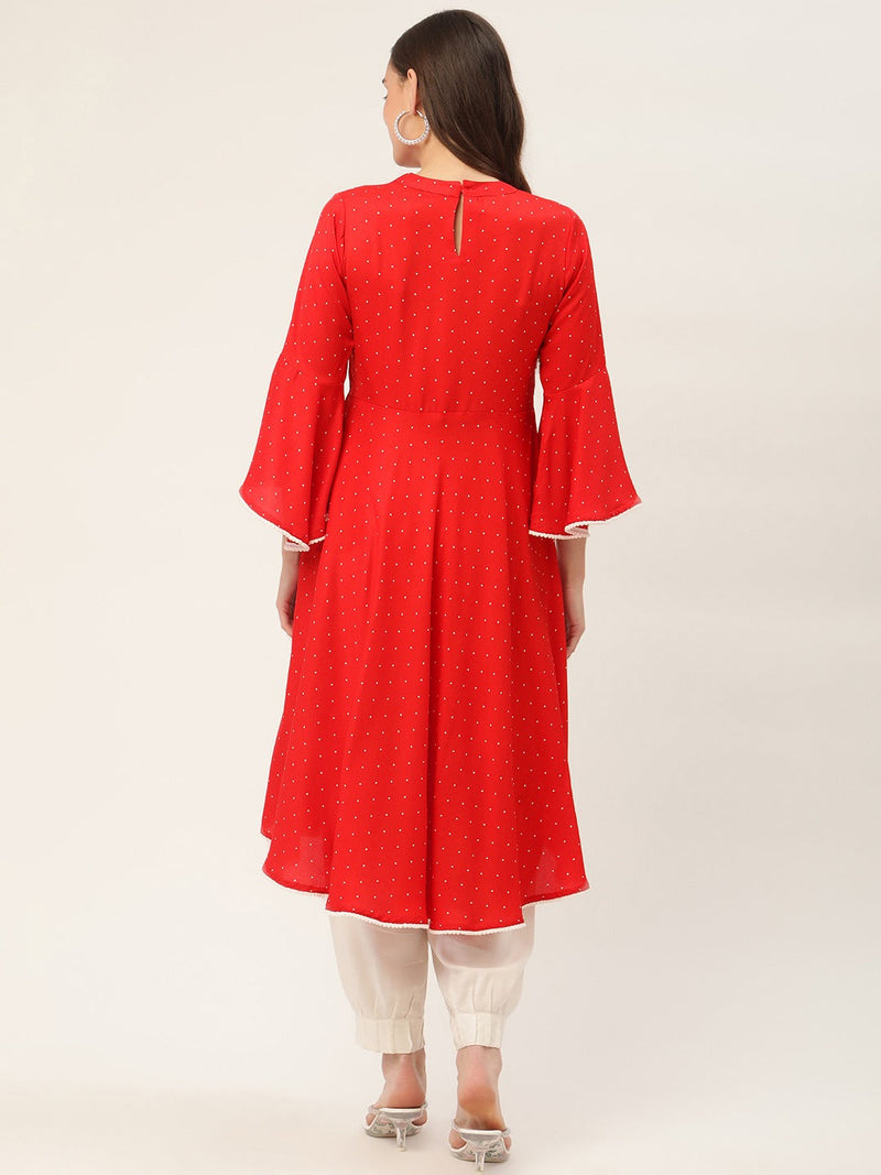 Jompers flared sleeves, pom-pom lace flared kurta