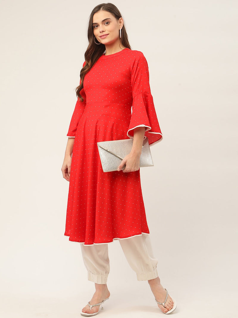 Jompers flared sleeves, pom-pom lace flared kurta