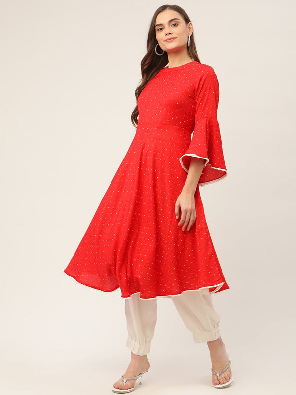 Jompers flared sleeves, pom-pom lace flared kurta