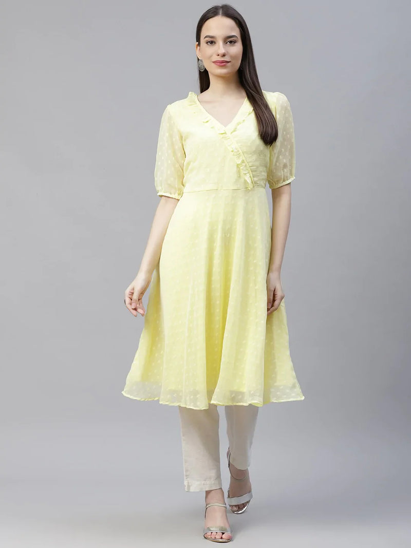 Women Yellow Woven Design Flared Kurta ( JOK 1403 Yellow )