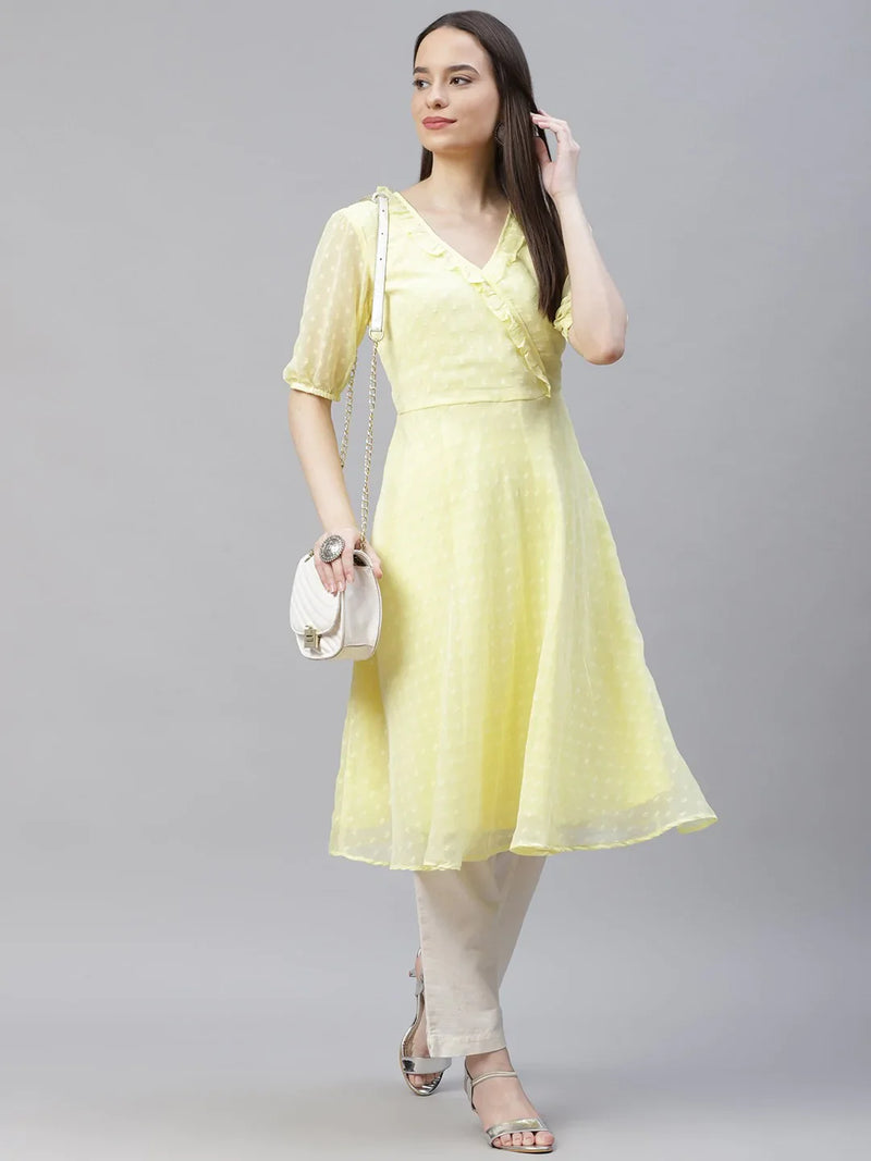 Women Yellow Woven Design Flared Kurta ( JOK 1403 Yellow )