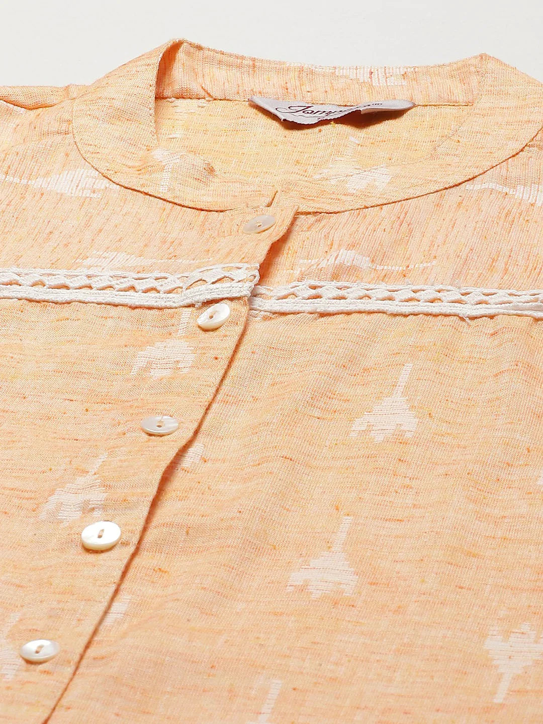 Women Orange Ethnic Motifs Ikat Kurta with lace work ( JOK 1404 Orange )