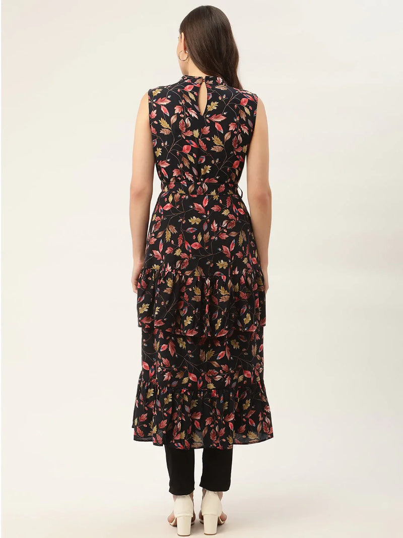 Women Navy Blue Flared Printed kurta ( JOK 1417 Navy )