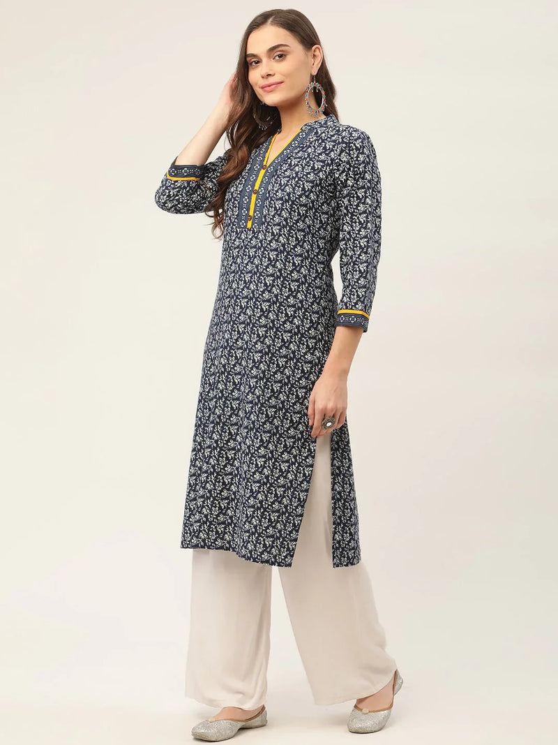 Women Indigo Blue Printed Straight Pure Cotton Kurta ( JOK 1419 Indigo )