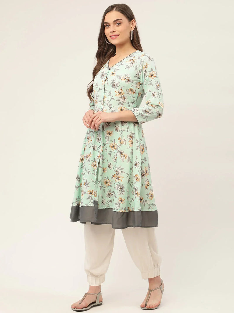 Women Sky Blue and White Flared Printed kurta ( JOK 1424 Sky )