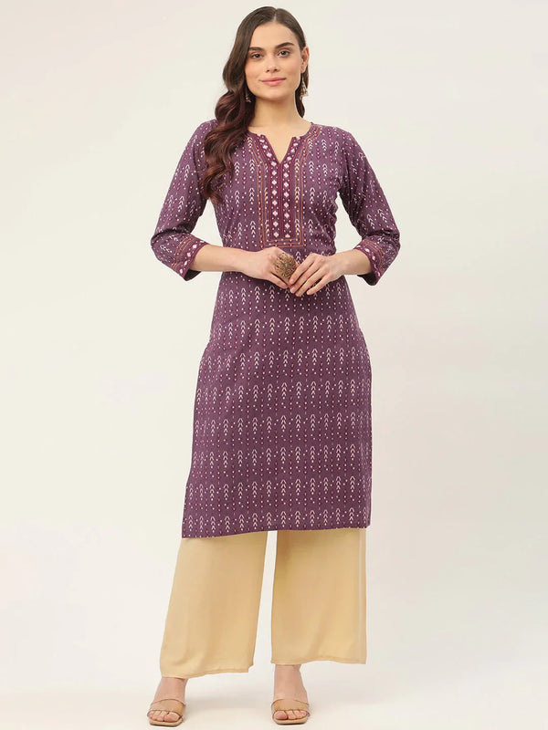 Women Purple Pure Cotton Ikat Printed Kurtas ( JOK 1434 Purple )