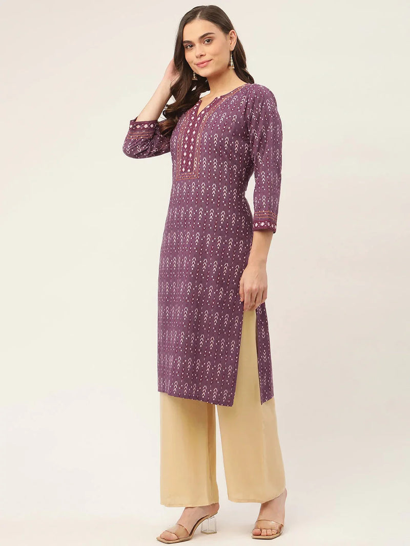 Women Purple Pure Cotton Ikat Printed Kurtas ( JOK 1434 Purple )