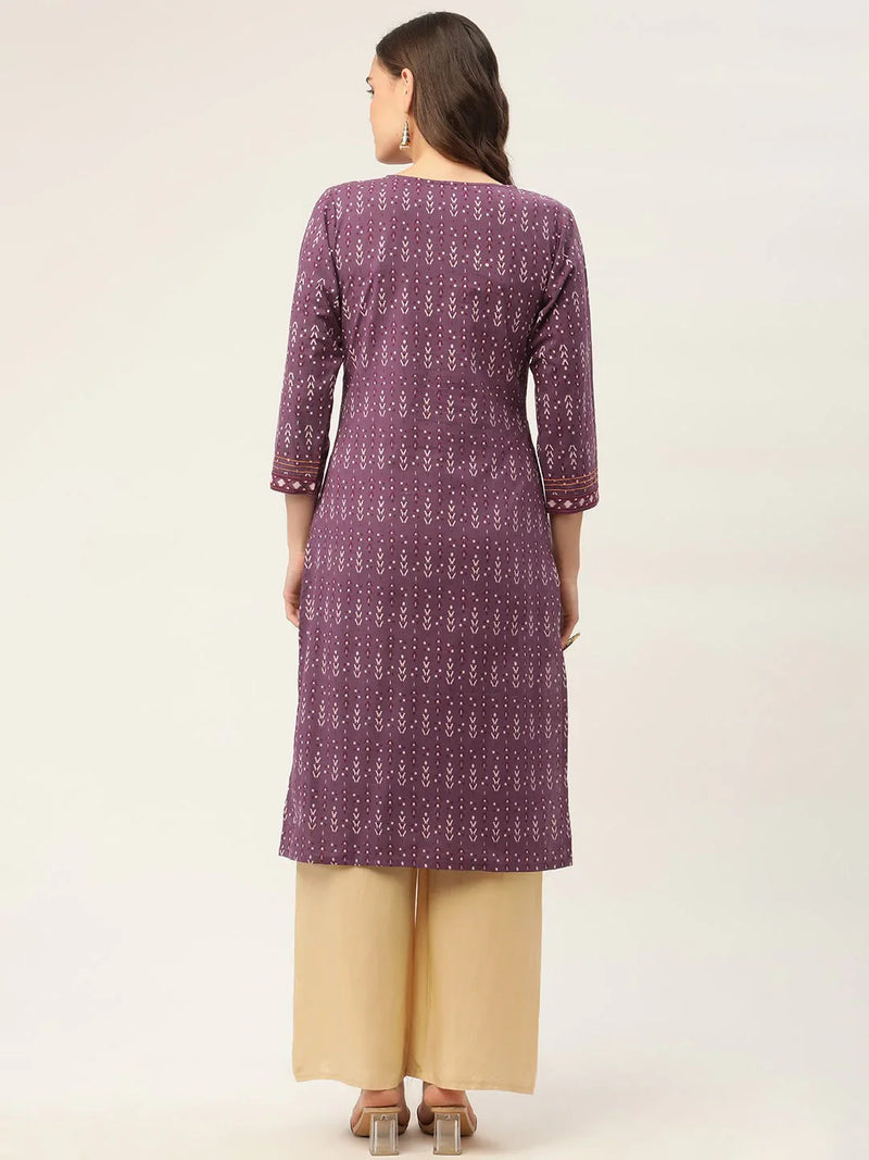 Women Purple Pure Cotton Ikat Printed Kurtas ( JOK 1434 Purple )