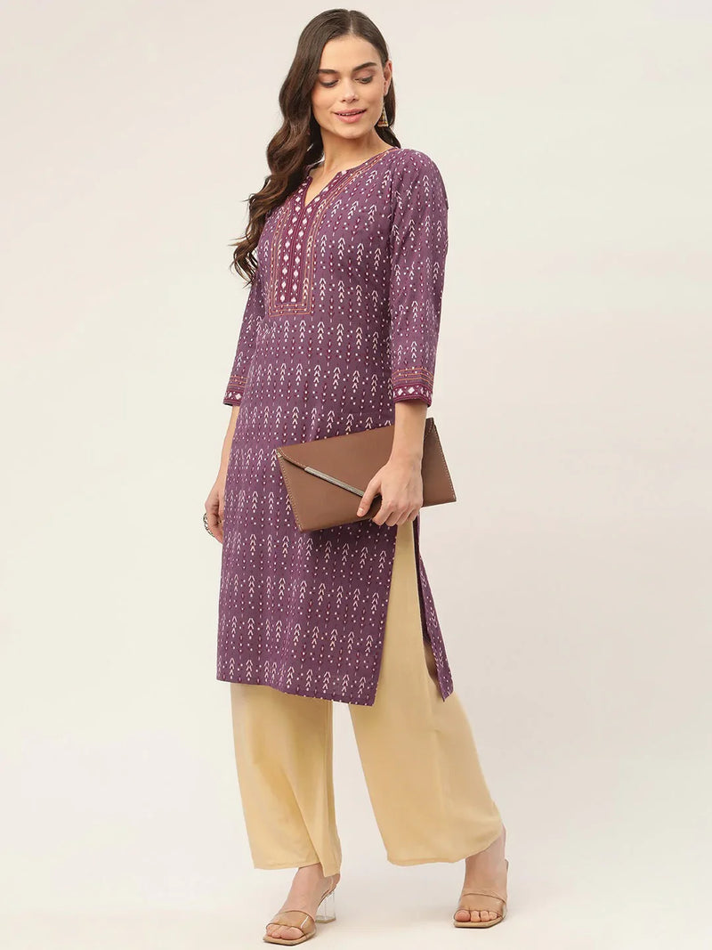 Women Purple Pure Cotton Ikat Printed Kurtas ( JOK 1434 Purple )