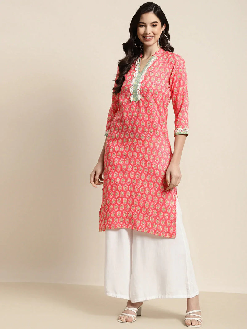 Ethnic Motifs Thread Work  Kurta ( JOK 1446 Pink )