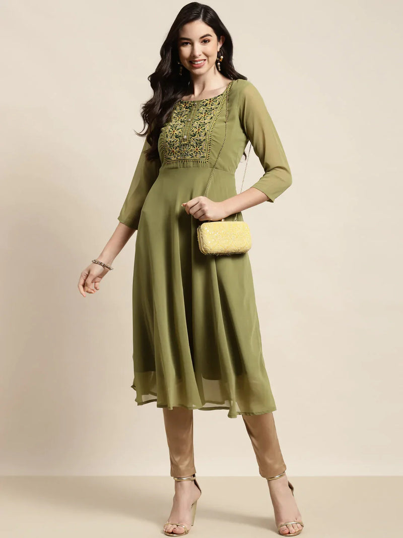 Yoke Design Georgette Anarkali Kurta ( JOK 1451 Green )